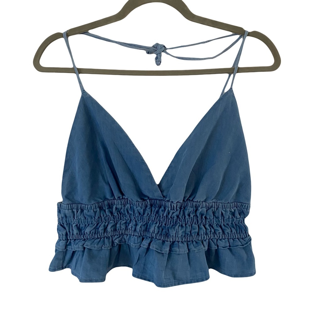 Sim & Sam Country Festival Y2K Denim Ranch Rodeo Halter Crop Top‎ Large